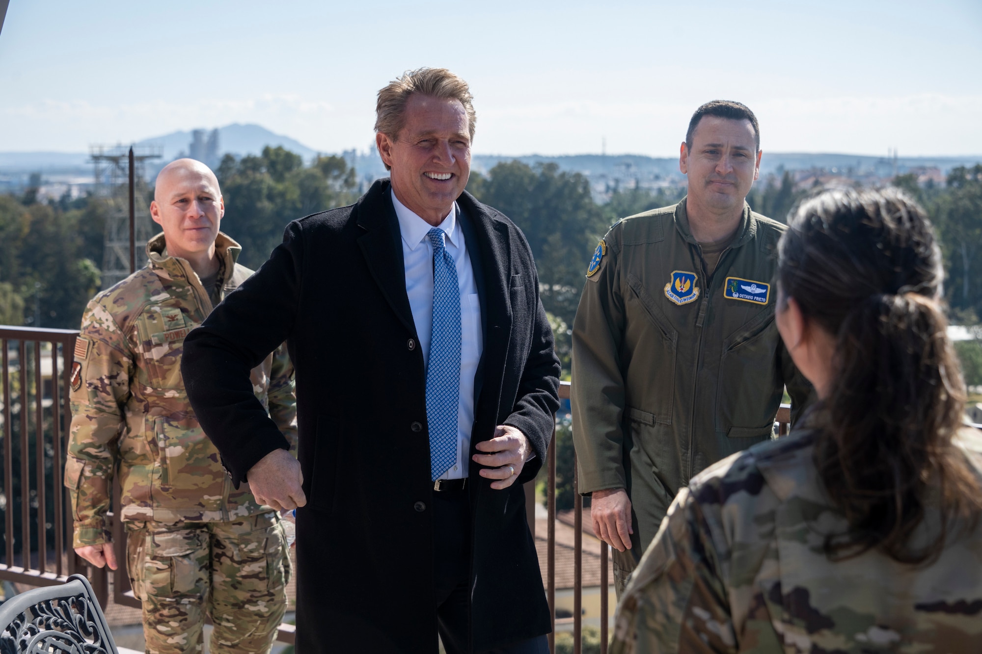 U.S. Ambassador Jeffry Flake, U.S. Ambassador to Türkiye, left, walks to 1st Lt. Alisa Wagner, 39th Operations Support Squadron Airfield Operations Flight director of operations, during his visit to Incirlik Air Base, Türkiye, Feb 13, 2023. Ambassador Flake visited Incirlik AB to discuss the recent earthquakes that struck central-southern Türkiye on Feb 6, 2023, and see the humanitarian support efforts first-hand. As Ambassador to Türkiye, Flake holds the highest civilian position as The Chief of Mission, and impacts the communication and resources of U.S. personnel, advancing the U.S. foreign policy goals. As a fellow NATO ally, the U.S. Government mobilized personnel to assist Türkiye in their response efforts. (U.S. Air Force photo by Senior Airman David D. McLoney)