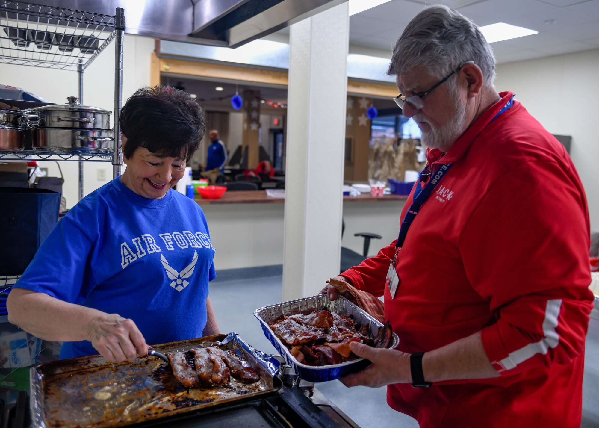 Military and Family Readiness volunteers make breakfast for Airmen, Feb. 3, 2023, at Youngstown Air Reserve Station, Ohio.