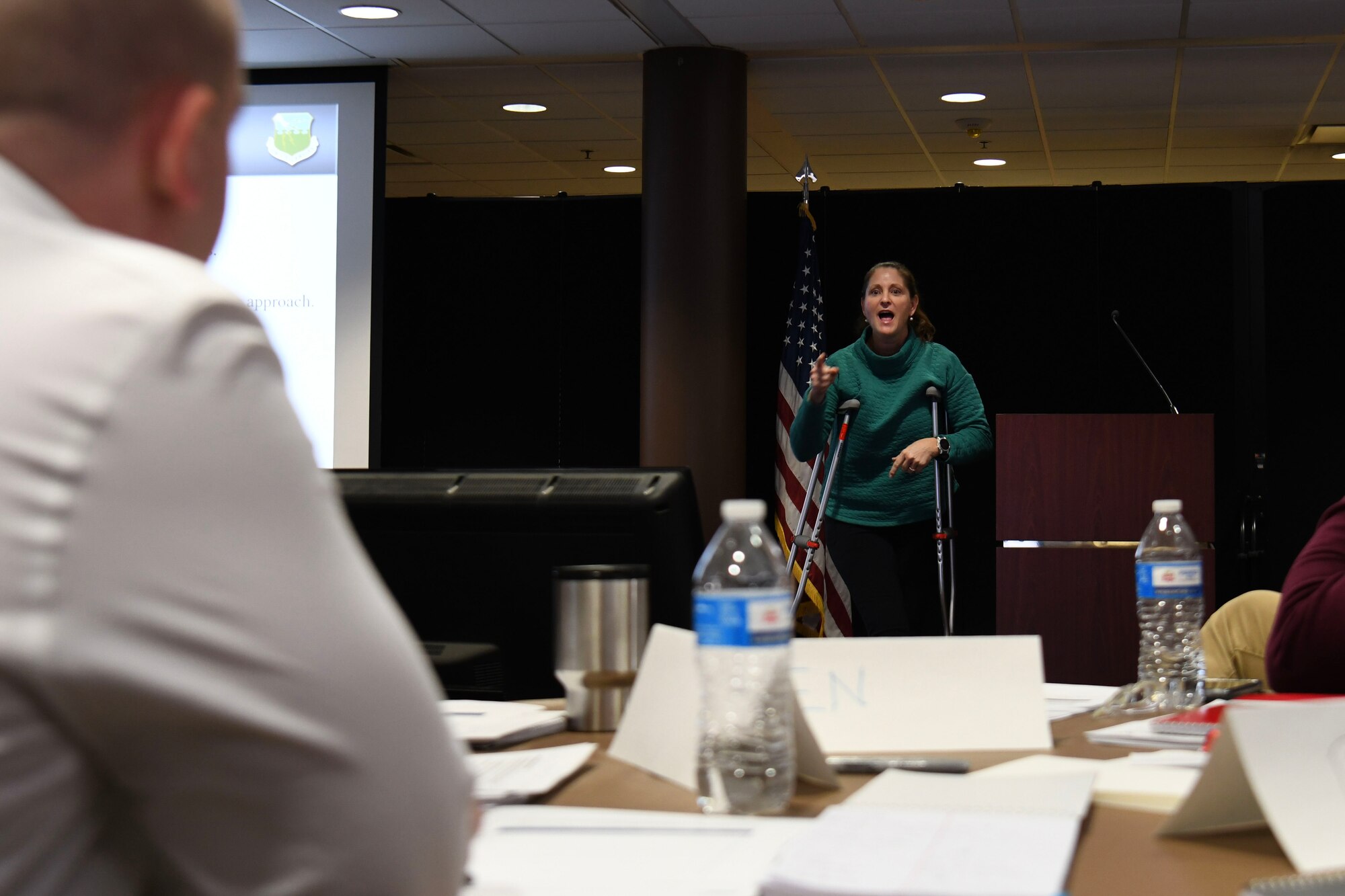 Brig. Gen. Leslie Hadley, 18th Air Force mobilization assistant to the commander, offers concluding leadership thoughts during the Flight Commander’s Edge course at Youngstown Air Reserve Station, Ohio, Feb. 8, 2023.