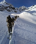 Soldiers from the Army Mountain Warfare School, 124th Regional Training Institute, Vermont Army National Guard, compete in the Edelweiss Raid, an international military mountaineering competition in Absam, Austria, Feb. 02, 2019.