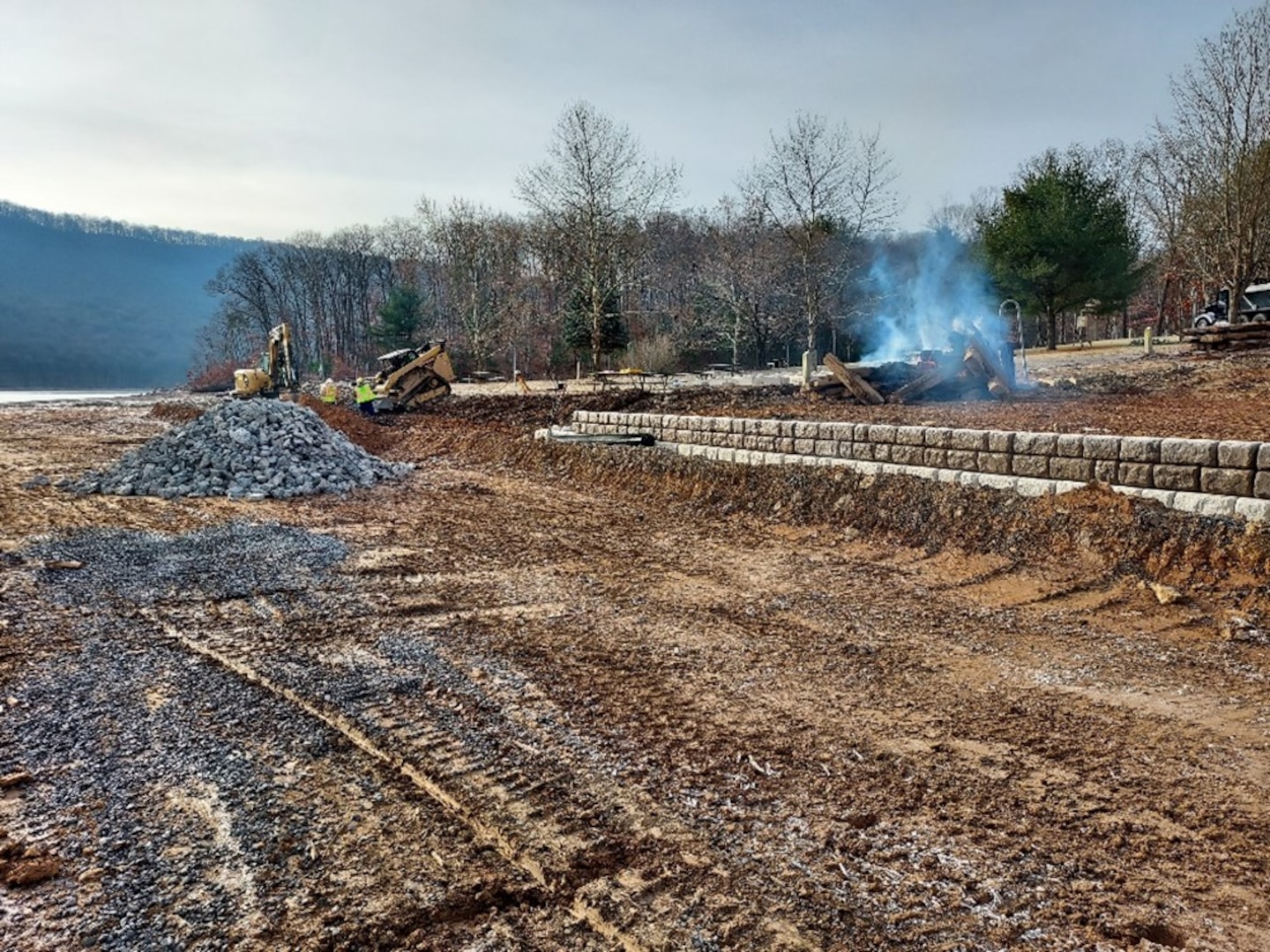 Camp shorelines were armored to reduce erosion.