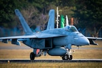 BENGALURU, India (Feb. 10, 2023) An F/A-18E Super Hornet from the "Royal Maces" of Strike Fighter Squadron (VFA) 27 taxis on the runway after landing at Yelahanka Air Force Station Feb. 10, ahead of its participation in Aero India 2023.  Aero India offers a venue to build stronger relationships between the U.S. and India and the international community. The "Royal Maces" are forward-deployed to Marine Corps Air Station Iwakuni, Japan. The squadrons directly support the 7th Fleet area of operations and enable a free and open Indo-Pacific region. (U.S. Navy Courtesy Photo)