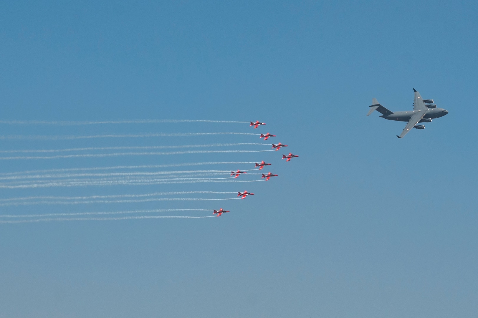 a photo of a C-17 followed by nine aircraft