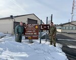 two missileers standing outside missile alert facility Lima Zero One