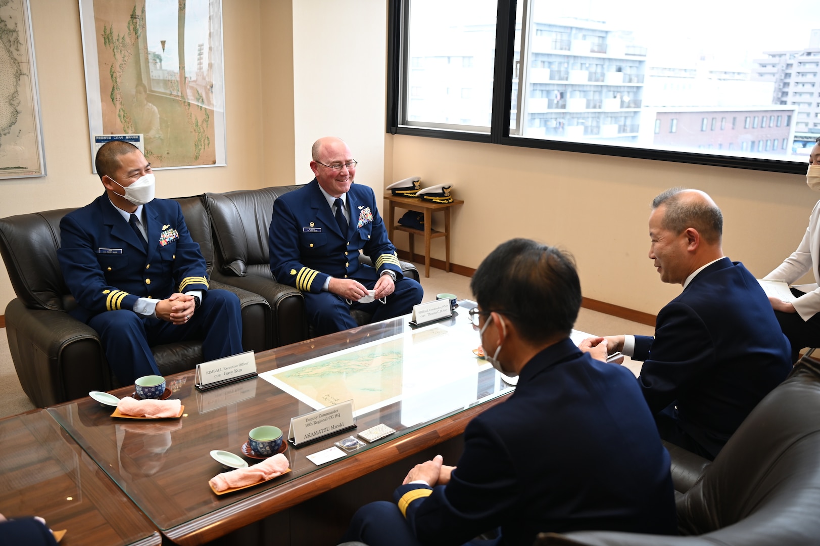 U.S. Coast Guard Cutter Kimball command meet with Japan Coast Guard leadership