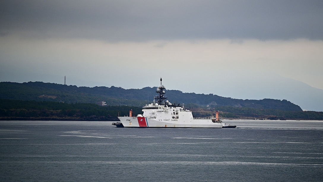 The U.S. Coast Guard Cutter Kimball (WMSL 756) arrives in Kagoshima