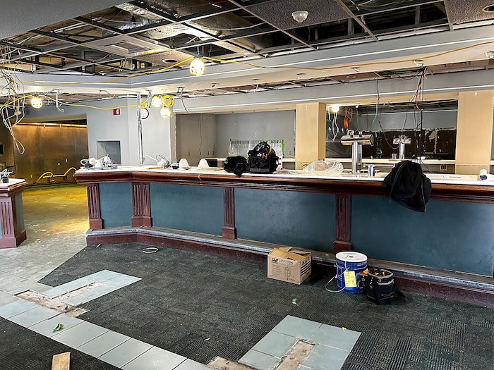 A lounge undergoes renovation.