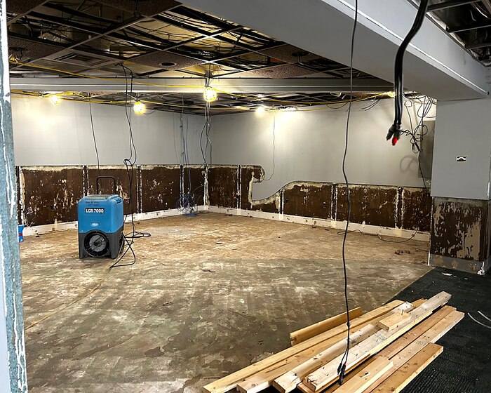 A lounge undergoes renovation.
