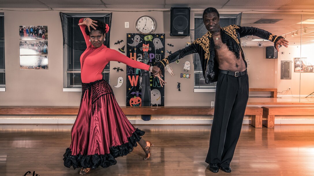 ballroom dancing couple on dance floor