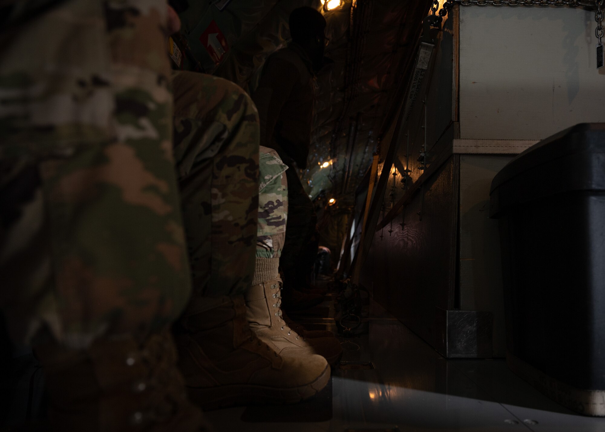 20th Fighter Wing Airmen sit onboard a KC-135