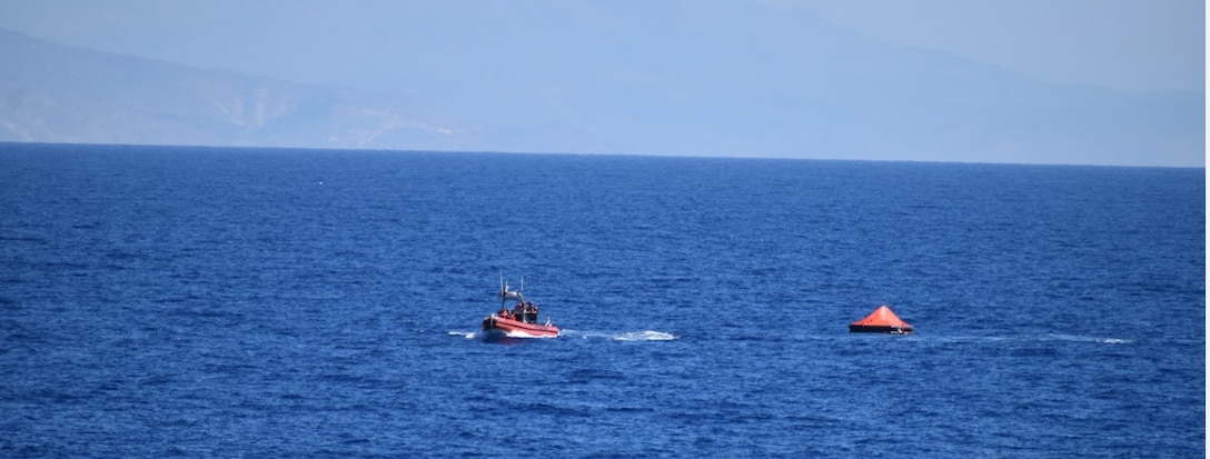 Coast Guard Cutter Dependable’s small boat crew rescued five people from two floating rafts after their vessel sank in the Golfe de La Gonave, Haiti, Feb. 15, 2023. Coast Guard District Seven watchstanders received an agency assist request from the Joint Regional Communications Center Port au Prince when the motor vessel Lets Go Gonave’s emergency position indicating radio beacon activated.  (U.S Coast Guard photo by Cutter Dependable's crew)