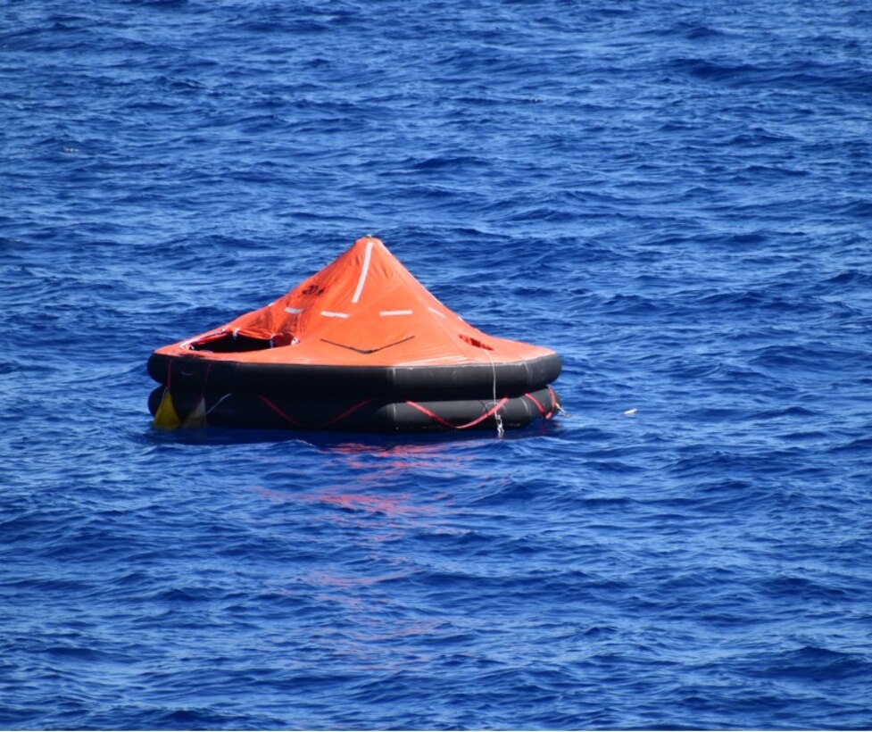 Coast Guard Cutter Dependable’s small boat crew rescued five people from two floating rafts after their vessel sank in the Golfe de La Gonave, Haiti, Feb. 15, 2023. Coast Guard District Seven watchstanders received an agency assist request from the Joint Regional Communications Center Port au Prince when the motor vessel Lets Go Gonave’s emergency position indicating radio beacon activated.  (U.S Coast Guard photo by Cutter Dependable's crew)