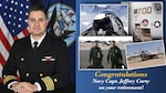 Man in a black naval officer's suit along with pictures of aircraft