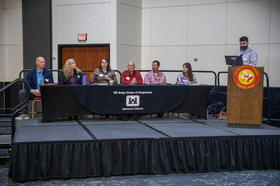 Dr. Emma Clarkson, Ecosystem Resources Program Director, Coastal Fisheries-Habitat Assessment Team, for Texas Parks and Wildlife Department, speaks during a panel discussion on “Environmental Considerations for Sustainability” during the winter edition of the biannual Stakeholder Partnering Forum (SPF) at Galveston Island’s Moody Gardens Convention Center. This SPF’s theme is “Partnering for a Sustainable Future.” The Galveston District conducts semi-annual SPFs with non-federal sponsors, customers and agency partners to collaborate on best practices regarding programs ranging from ecosystem restoration to flood risk management, maintaining and improving Texas coastal navigation systems, and regulatory oversight of U.S. waters. 

U.S. Army photo by Trevor Welsh.