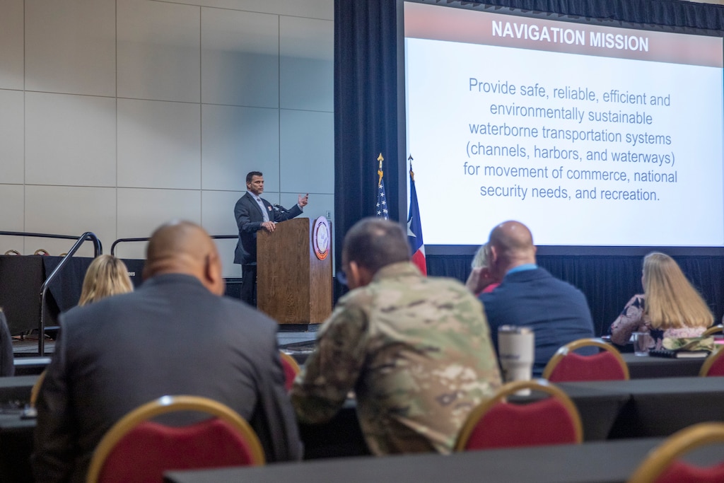 Chris Frabotta, Chief of Operations for the U.S. Army Corps of Engineers Galveston District, delivers a presentation on “Galveston District’s Beneficial use of Dredged Material,” during the winter edition of the biannual Stakeholder Partnering Forum (SPF) at Galveston Island’s Moody Gardens Convention Center. This SPF’s theme is “Partnering for a Sustainable Future.” The Galveston District conducts semi-annual SPFs with non-federal sponsors, customers and agency partners to collaborate on best practices regarding programs ranging from ecosystem restoration to flood risk management, maintaining and improving Texas coastal navigation systems, and regulatory oversight of U.S. waters. 

U.S. Army photo by Trevor Welsh.