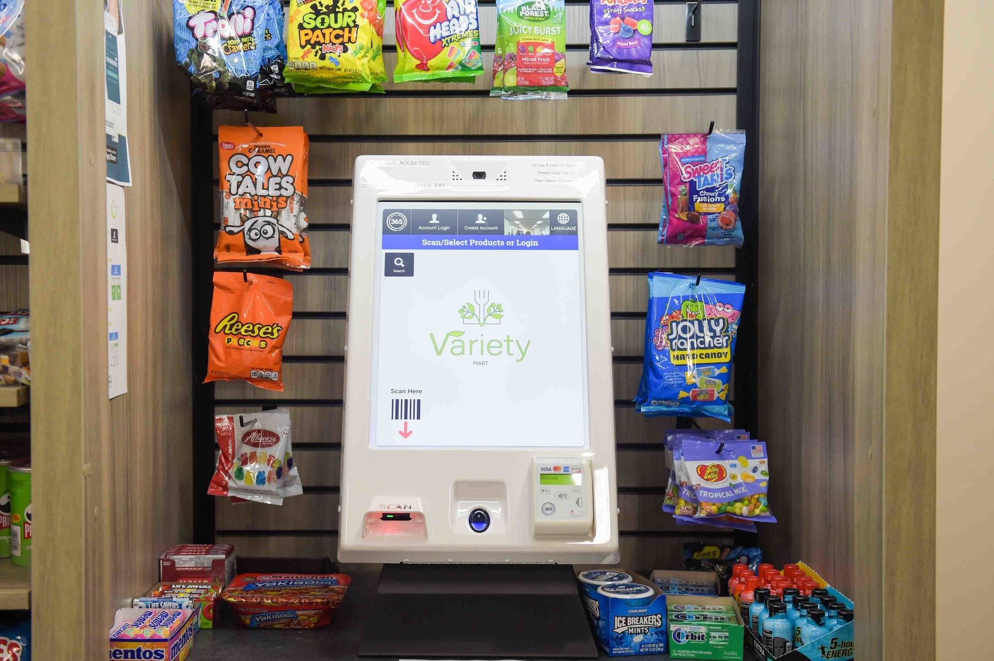 A photo of a self-checkout counter.