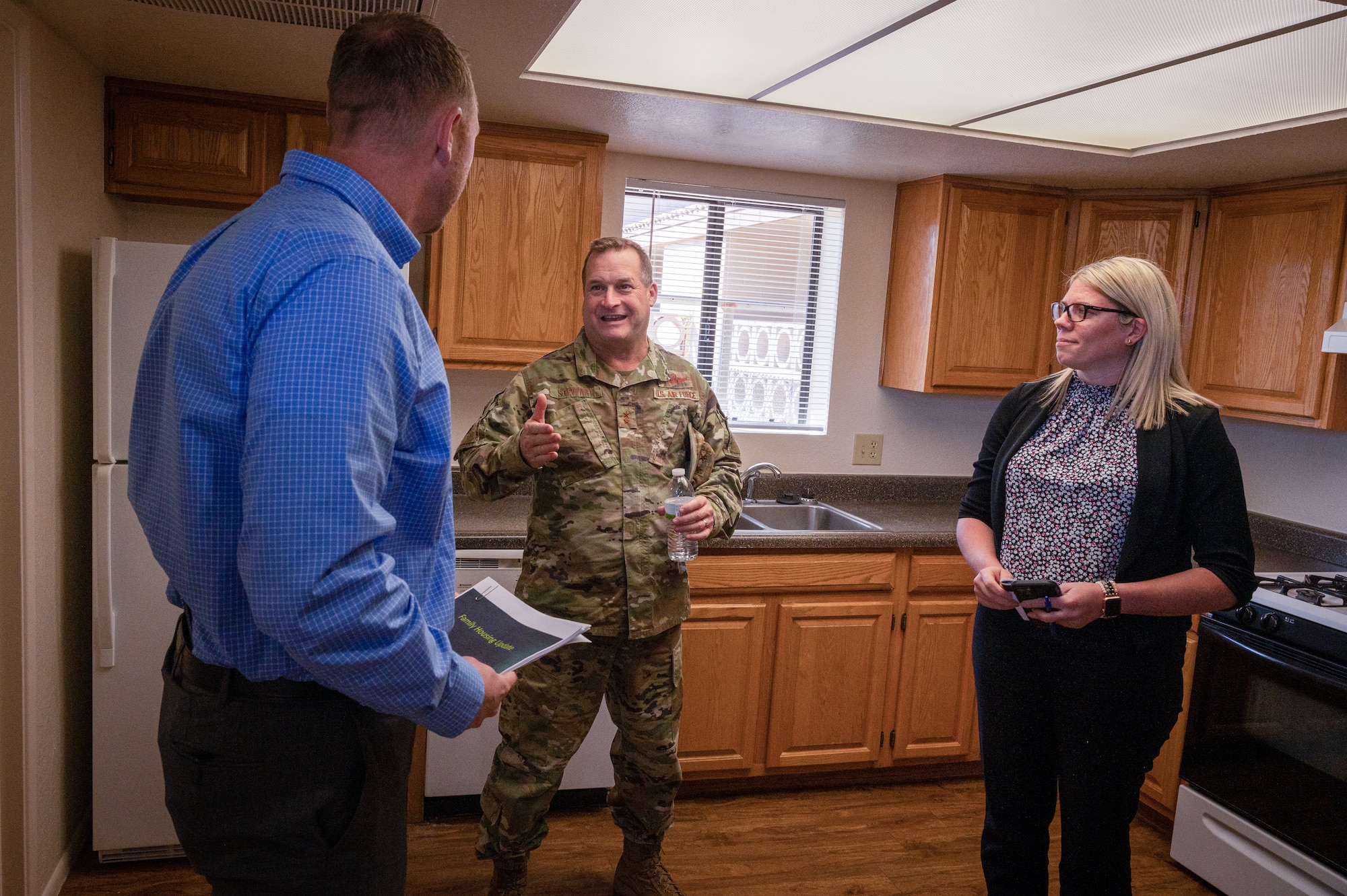 Maj. Gen. Phillip Stewart, 19th Air Force commander, engaged with members of the Balfour Beaty Communities Housing Office at Luke Air Force Base, Arizona, Feb. 15, 2023.