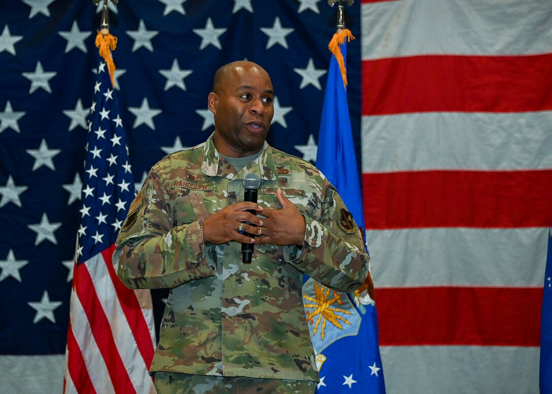 Col. Todd E. Randolph, 316th Wing and installation commander, speaks during the 316th Wing 2022 Annual Awards Ceremony at Joint Base Andrews, Md., Feb. 16, 2023. Members across the 316th Wing were recognized for their achievements throughout the 2022 calendar year. (U.S. Air Force photo by Airman 1st Class Matthew-John Braman)