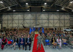 Members of the 316th Wing gather at the 2022 Annual Awards Ceremony at Joint Base Andrews, Md., Feb. 16, 2023. The wing incorporated a gameshow into the annual awards ceremony. (U.S. Air Force photo by Airman 1st Class Matthew-John Braman)