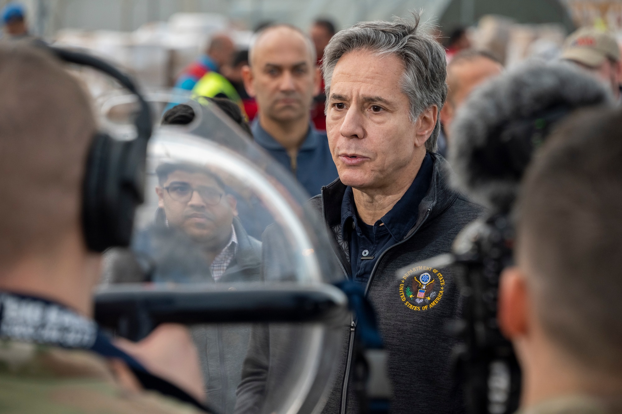 U.S. Secretary of State Antony J. Bliken participates in a press conference during a visit at Incirlik Air Base, Türkiye, Feb. 19, 2023.