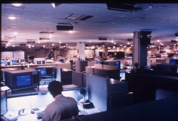 The NSOC watch floor during the 1980s.