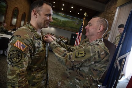 Virginia National Guard Soldiers assigned to Sandston-based 2nd Battalion, 224th Aviation Regiment, 29th Infantry Division receive the Air Medal during a ceremony held Feb. 5, 2023, in Williamsburg, Virginia. The Air Medal was awarded to the Soldiers for their life-saving actions taken while deployed as part of Task Force Pegasus and served as the aviation task force for NATO-led Kosovo Force Regional Command-East in 2022. (U.S. Army National Guard photo by Sgt. 1st Class Terra C. Gatti)