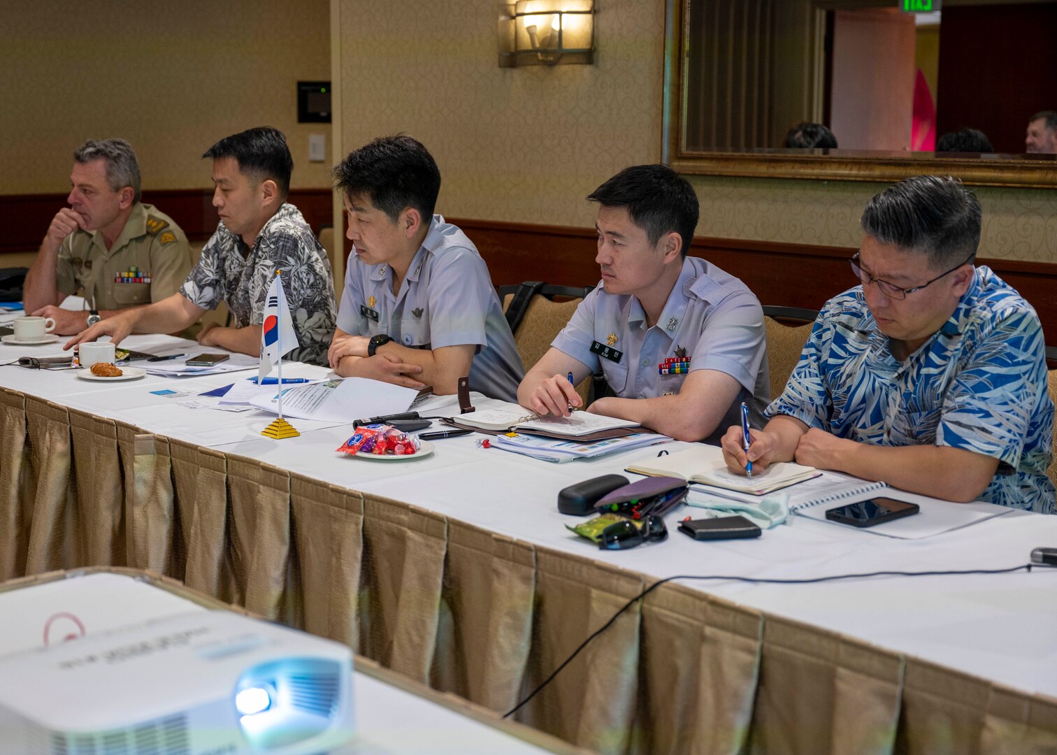 HONOLULU (Feb. 7, 2023) The Peacekeeping Operations Coordination Board – Technical Working Group, consisting of representatives from Australia, Canada, France, Japan, Republic of Korea, New Zealand, United Kingdom, and the United States, held its 10th multinational coordination meeting Feb. 7-9, 2023 in Honolulu, Hawaii as part of the U.S. Global Peace Operations Initiative (GPOI) on behalf of United States Indo-Pacific Command. USINDOPACOM is committed to enhancing stability in the Asia-Pacific region by promoting security cooperation, encouraging peaceful development, responding to contingencies, deterring aggression, and, when necessary, fighting to win. (U.S. Navy photo by Mass Communication Specialist 3rd Class Christopher Thomas)