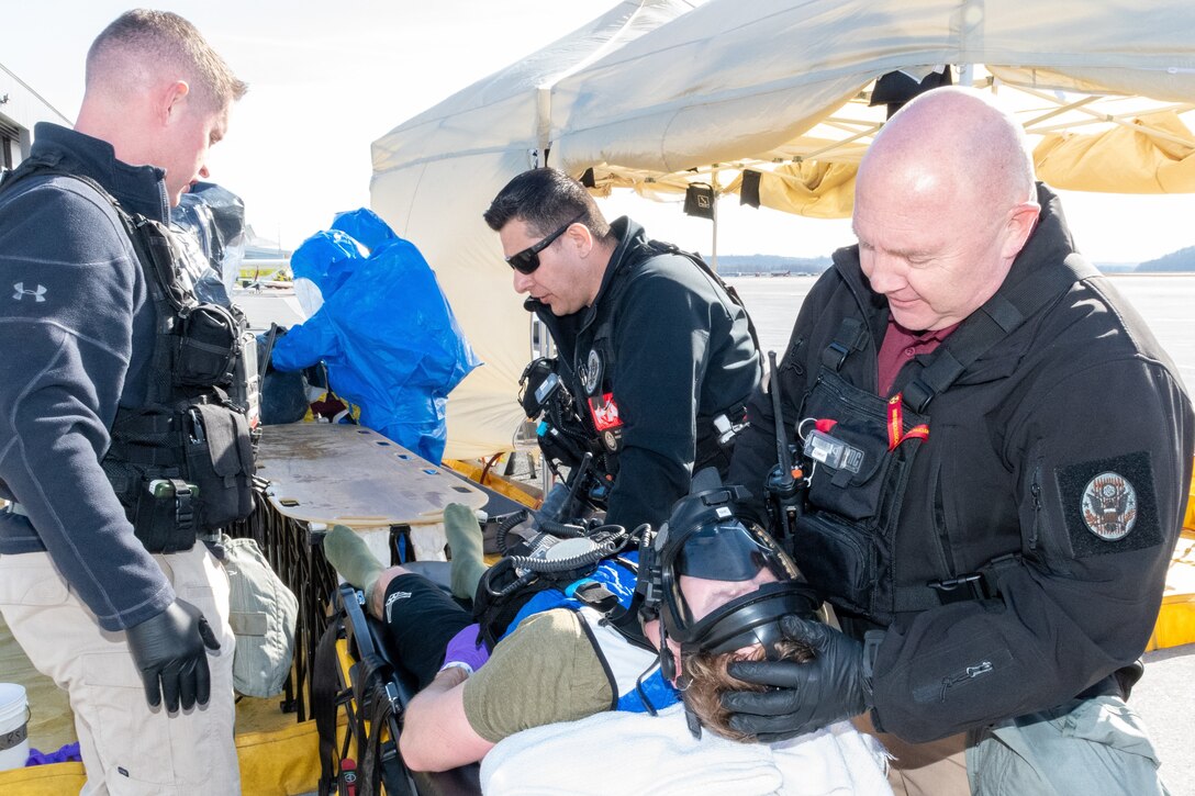 HARRISBURG, Pa. – Members of the Pennsylvania National Guard’s 3rd Weapons of Mass Destruction Civil Support Team (WMD-CST) conducted phase one of a two-day Training Proficiency Exercise at Harrisburg International Airport Feb. 15, and phase two at the Harrisburg Area Community College’s Senator John J. Schumaker Public Safety Center Feb. 17. (Pennsylvania National Guard photo by Wayne V. Hall)