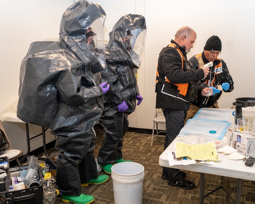 HARRISBURG, Pa. – Members of the Pennsylvania National Guard’s 3rd Weapons of Mass Destruction Civil Support Team (WMD-CST) conducted phase one of a two-day Training Proficiency Exercise at Harrisburg International Airport Feb. 15, and phase two at the Harrisburg Area Community College’s Senator John J. Schumaker Public Safety Center Feb. 17. (Pennsylvania National Guard photo by Wayne V. Hall)