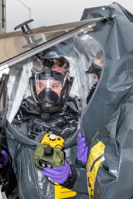 HARRISBURG, Pa. – Members of the Pennsylvania National Guard’s 3rd Weapons of Mass Destruction Civil Support Team (WMD-CST) conducted phase one of a two-day Training Proficiency Exercise at Harrisburg International Airport Feb. 15, and phase two at the Harrisburg Area Community College’s Senator John J. Schumaker Public Safety Center Feb. 17. (Pennsylvania National Guard photo by Wayne V. Hall)