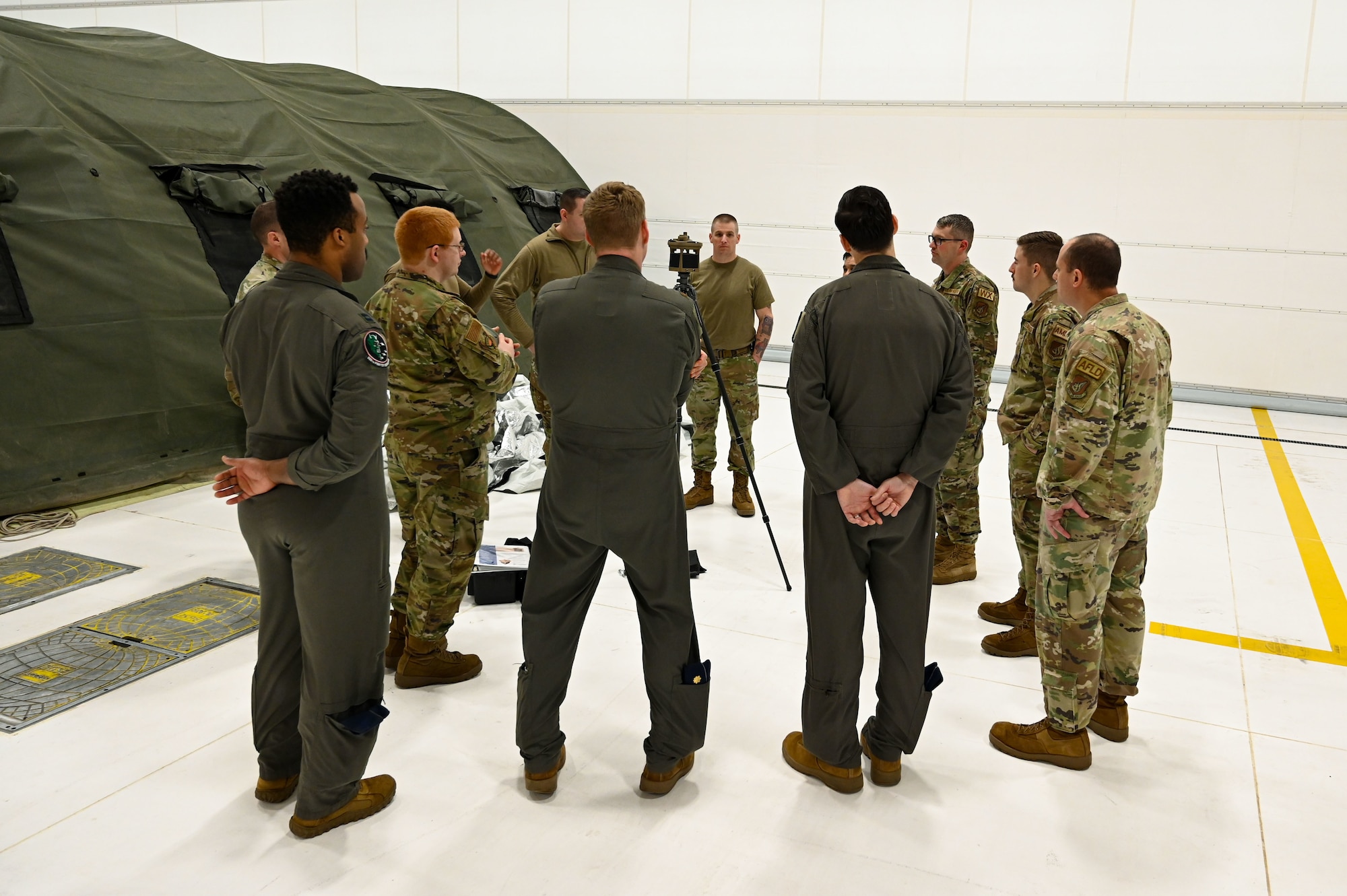 Airmen gather for a briefing