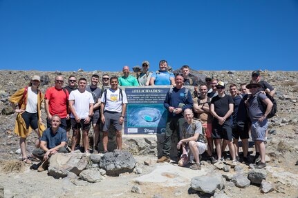 A group of New Hampshire Guardsmen arrive at the summit of the Santa Ana Volcano in western El Salvador on Feb. 6, 2023.