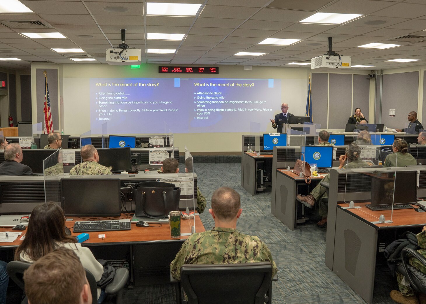 NORFOLK - Capt. Miguel Cubano, commander, Fifth Fleet Surgeon, speaks to participants at the Fleet Medicine Symposium held at Naval Support Activity Hampton Roads, Feb. 1-3, 2023. This year's symposium brought Hampton Roads area medical leadership together for training on health service support across numbered fleets.  (U.S. Navy photo by Mass Communication Specialist 1st Class Ryan Seelbach)