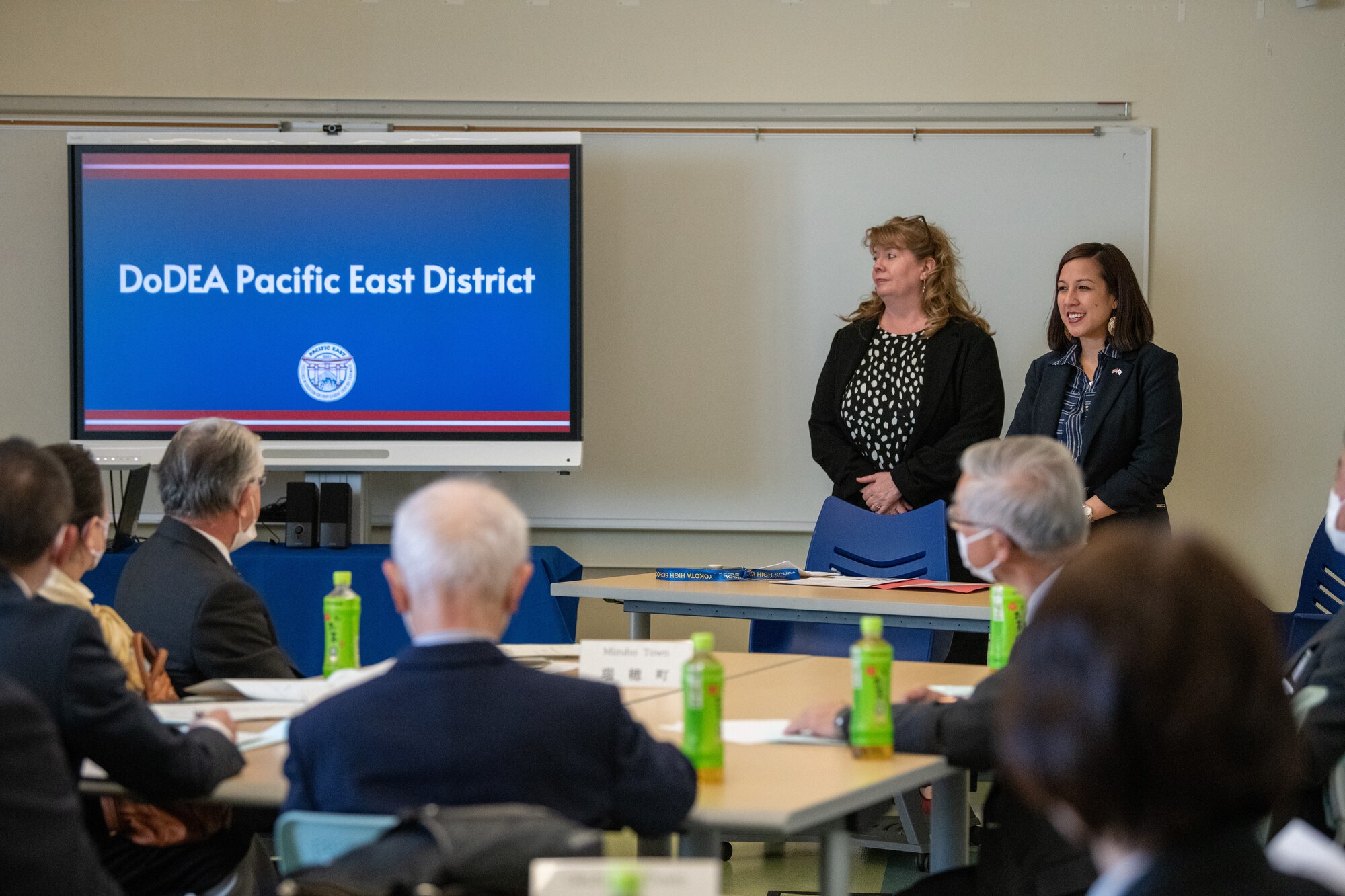 Members of the Japanese Board of Education tour the grounds of Yokota High School during an immersion with Department of Defense Education Activity Pacific East District representatives, Feb. 16, 2023, at Yokota Air Base, Japan.