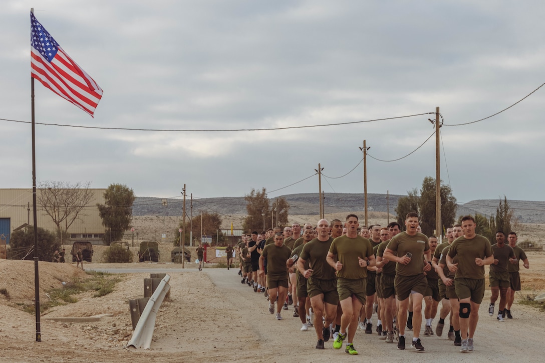 U.S. Marines with 2nd Assault Amphibian Battalion, 2nd Marine Division, and soldiers with the Israeli Defense Force participate in an integrated physical training event during Intrepid Maven 23.2, in Israel, Feb. 21, 2023. Intrepid Maven is a bilateral exercise between USMARCENT and the IDF designed to improve interoperability, strengthen partner-nation relationships in the U.S. Central Command area of operations and improve both individual and bilateral unit readiness. (U.S. Marine Corps photo by Lance Cpl. Emma Gray)
