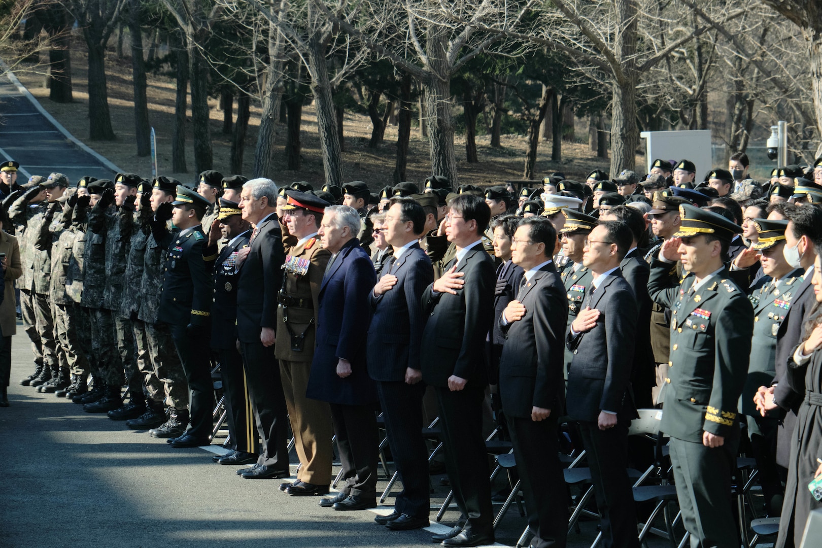U.S. and Republic of Korea military and government officials conduct a repatriation ceremony at the Ministry of National Defense Agency for Killed in Action Recovery Identification (MAKRI)  headquarters in Seoul, Feb. 23, 2023.  Accepting the remains on behalf of the U.S., was Defense POW/MIA Accounting Agency Director, Kelly McKeague. The remains will be transported to the DPAA laboratory for further scientific analysis. There are currently more than 7,500 unaccounted for American service members from the Korean War. (U.S. Army photo by Sgt. 1st Class Corey Idleburg)