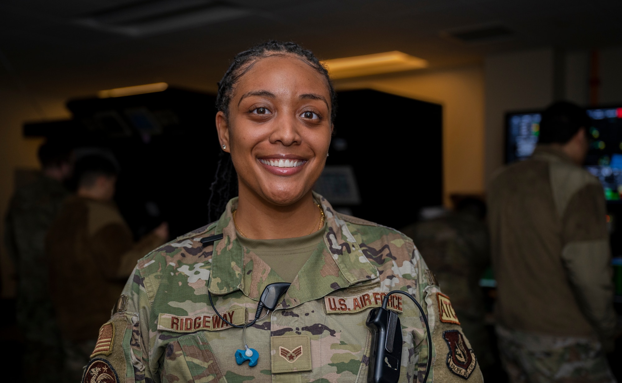 U.S. Air Force Senior Airman Ashley Ridgeway, 51st Operations Support Squadron air traffic control specialist, poses for a photo in celebration of Black History Month at Osan Air Base, Republic of Korea, Jan. 25, 2023.