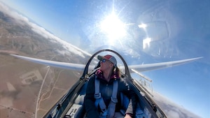 Jessica "Sting'' Peterson, Technical Director, 412th Operations Group flies a glider to simulate a space shuttle approach in Tehachapi. To celebrate National Engineering Week, the United States Air Force Test Pilot School based at Edwards Air Force Base went to Tehachapi, California to fly mountain gliders as part of their Space Test Course.