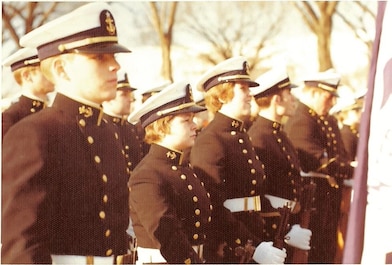CELEBRATING WOMEN'S HISTORY - Female CG Academy Cadets prepare to march shoulder to shoulder in Pres Carter's Inaugural Parade - 1977. The CG Academy opened to female cadets the previous year. 
