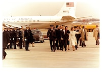 Carters and Mondales prepare to depart on Air Force One after swearing in of President Ronald W. Reagan.