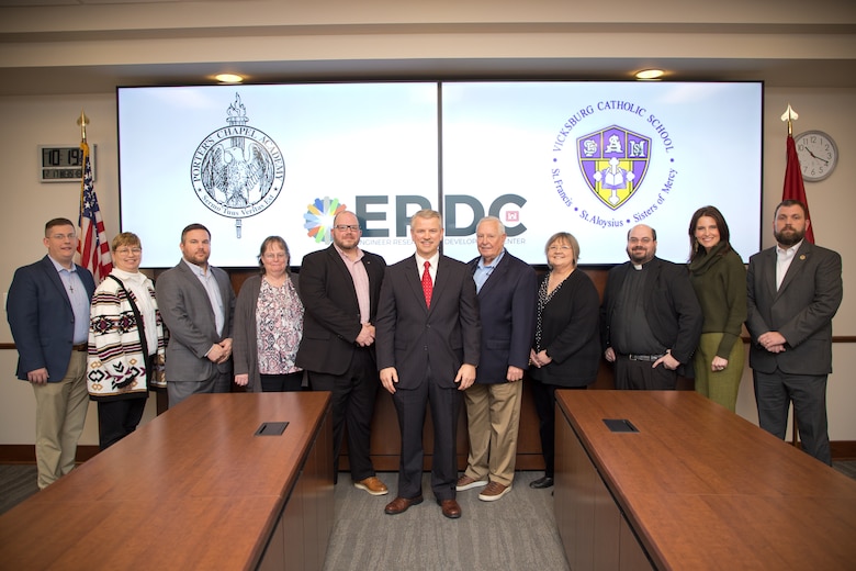 Representatives from both Vicksburg Catholic School and Porter’s Chapel Academy witnessed the signing of an educational partnership agreement with the U.S. Army Engineer Research and Development Center on February 17, 2023. The agreements promote collaboration between ERDC and the schools.