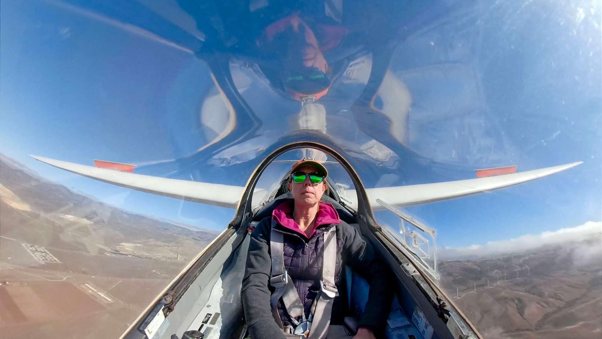 Jessica "Sting" Peterson, Technical Director, 412th Operations Group flies on a glider as part of the Space Test Course. To celebrate National Engineering Week, the United States Air Force Test Pilot School based at Edwards Air Force Base went to Tehachapi, California to fly mountain gliders to simulate space shuttle approaches as part of the course.