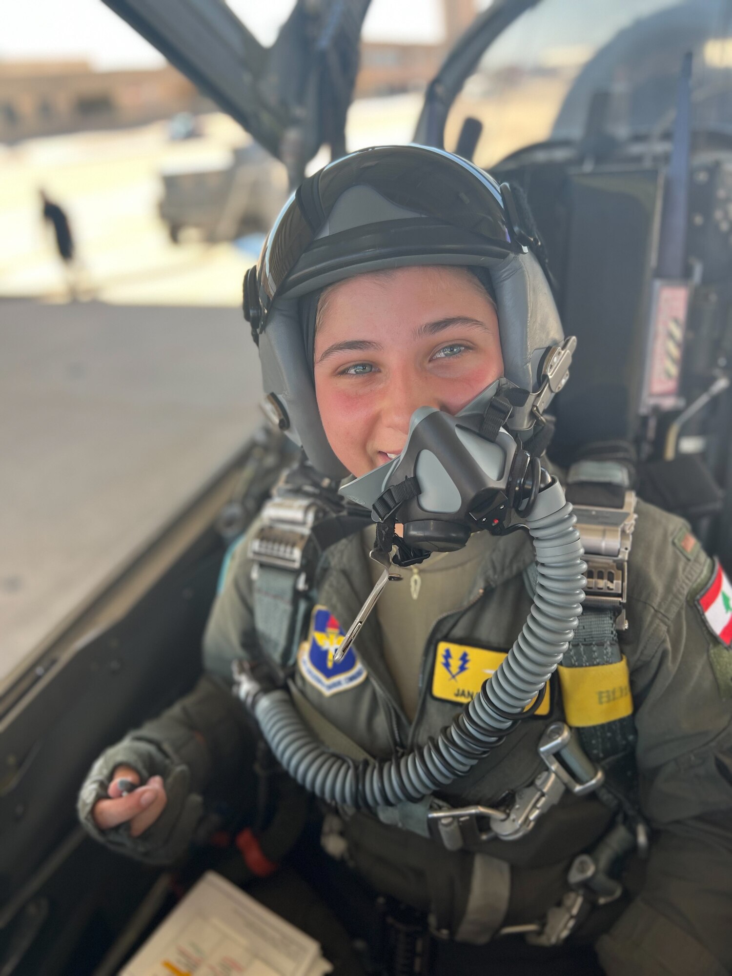 2nd Lt. Jana Sader, an international student from Lebanon attending undergraduate pilot at the 47th Flying Training Wing, poses in a T-38 Talon at Laughlin Air Force Base, Texas. Sader is the first female Lebanese fighter to attend and pass a U.S. Air Force undergraduate pilot training program. (courtesy photo)