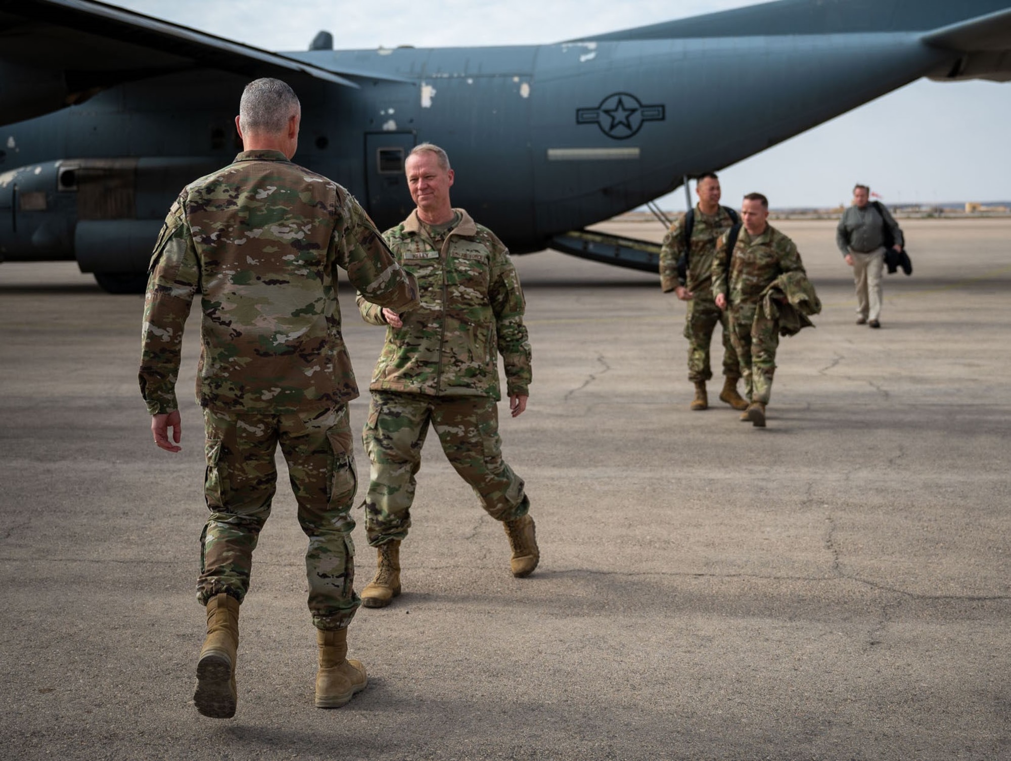 Air Combat Command’s top leaders visited deployed Airmen from the 332d Air Expeditionary Wing at an undisclosed location in Southwest Asia on Feb. 14, 2023.