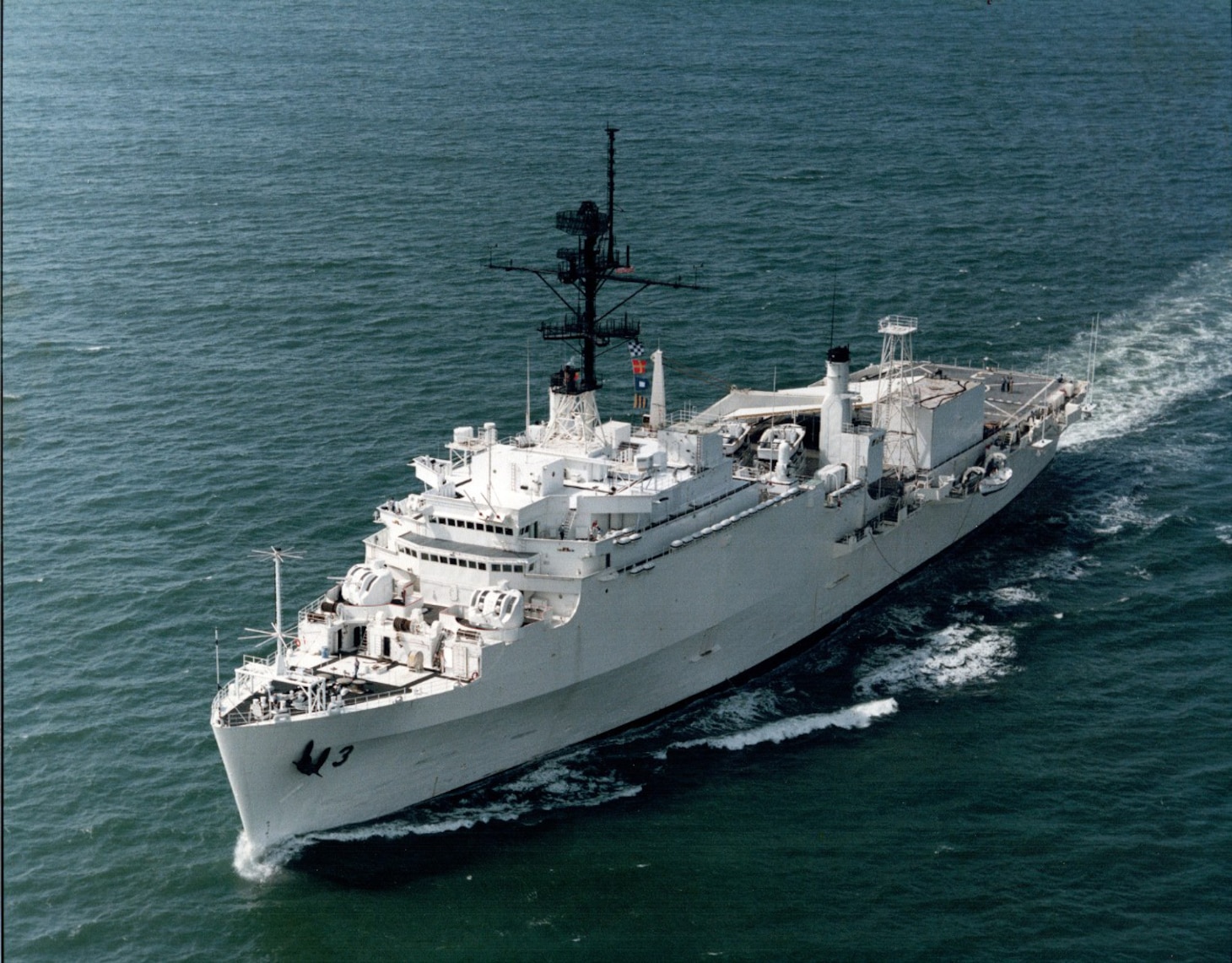 The amphibious transport dock USS La Salle (AGF-3) underway in unidentified waters. Naval History and Heritage Command Image.