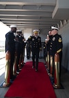 230222-N-GR847-3006 YOKOSUKA, Japan (Feb. 22, 2023) - Republic of Korea Navy Fleet Commander, Vice Adm. Kim Myung-soo, departs U.S. 7th Fleet flagship USS Blue Ridge (LCC 19) after conducting a tri-lateral meeting with Commander, U.S. 7th Fleet, Vice Adm. Karl Thomas, and Commander, Japan Maritime Self-Defense Force Self-Defense Fleet Vice Adm. SAITO Akira, Feb. 22. 7th Fleet is the U.S. Navy’s largest forward-deployed numbered fleet and routinely interacts and operates with Allies and partners in preserving a free and open Indo-Pacific region. (U.S. Navy photo by Mass Communication Specialist 1st Class Reymundo A. Villegas III)