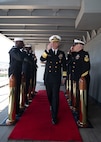 230222-N-GR847-3019 YOKOSUKA, Japan (Feb. 22, 2023) - Commander, U.S. 7th Fleet, Vice Adm. Karl Thomas, departs U.S. 7th Fleet flagship USS Blue Ridge (LCC 19) after conducting a tri-lateral meeting with Commander, Japan Maritime Self-Defense Force Self-Defense Fleet, Vice Adm. SAITO Akira, and Republic of Korea Navy Fleet Commander, Vice Adm. Kim Myung-soo, Feb. 22. 7th Fleet is the U.S. Navy’s largest forward-deployed numbered fleet and routinely interacts and operates with Allies and partners in preserving a free and open Indo-Pacific region. (U.S. Navy photo by Mass Communication Specialist 1st Class Reymundo A. Villegas III)