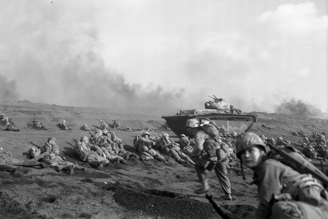 The 27th Regiment, 2nd Battalion (USMC), lands on Iwo Jima.