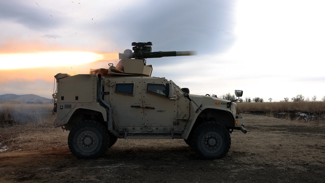 U.S. Marines with 3d Battalion, 4th Marines fire a TOW missile system from a Joint Light Tactical Vehicle during Fuji Viper 23.2 at Combined Arms Training Center, Camp Fuji, Japan, Feb. 3, 2023. Fuji Viper provides U.S. Marines operating in Japan with realistic training opportunities to exercise combined arms and maintain proficiency, lethality, and readiness. 3/4 is forward deployed in the Indo-Pacific under 4th Marines, 3d Marine Division as part of the Unit Deployment Program.