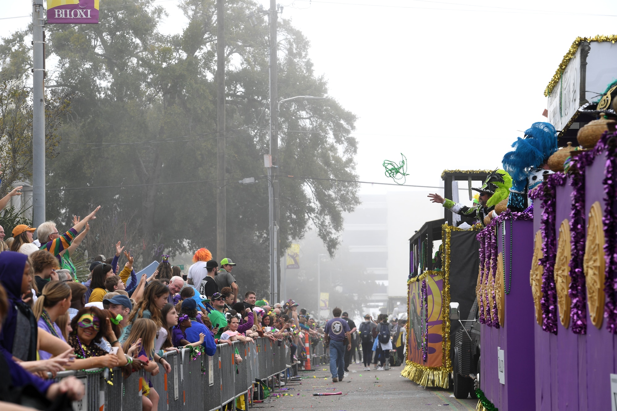 Decorative floats pass through Biloxi during the Gulf Coast Carnival Association Mardi Gras parade in Biloxi, Mississippi, Feb. 21, 2023.